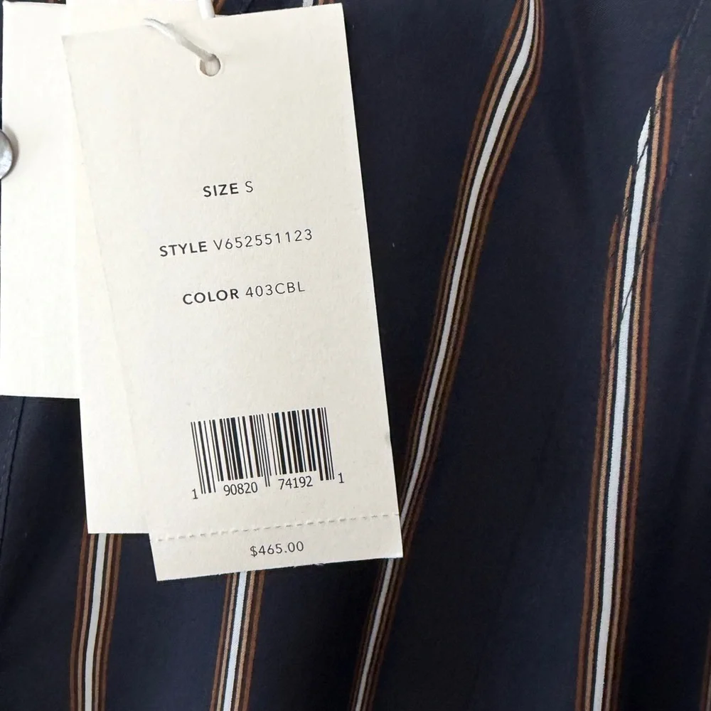 Vince Navy and Beige Striped Long Sleeve Dress - Picture 3 of 4